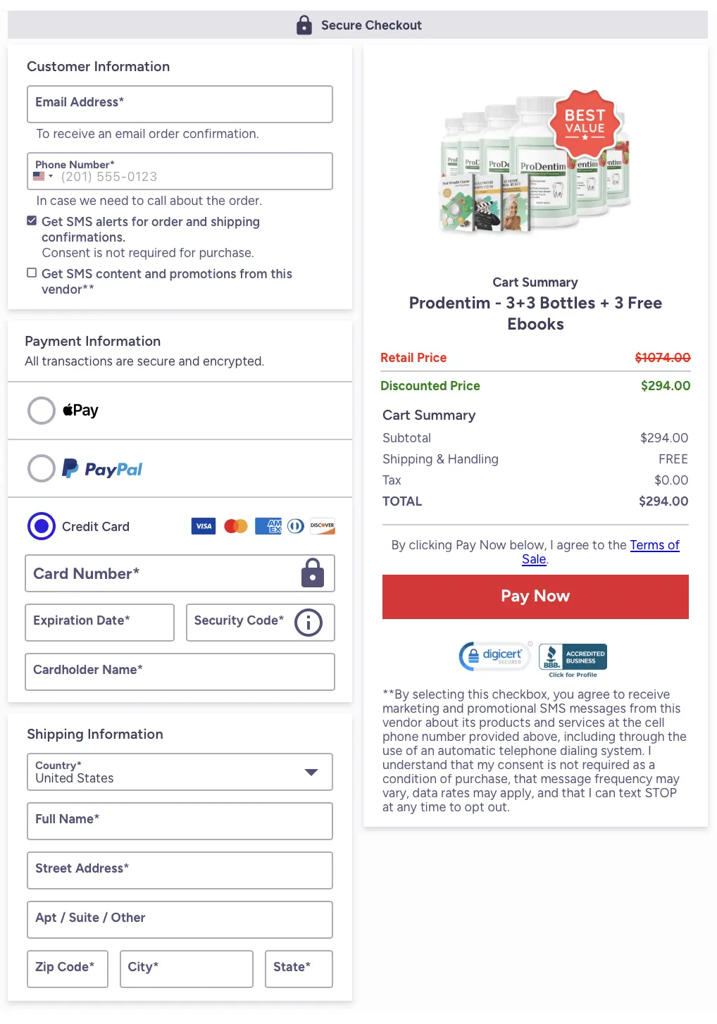 Prodentim Secure Checkout Page